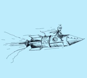 Sketch | Rocket Man - A Sketched Man sitting on a flying rocket